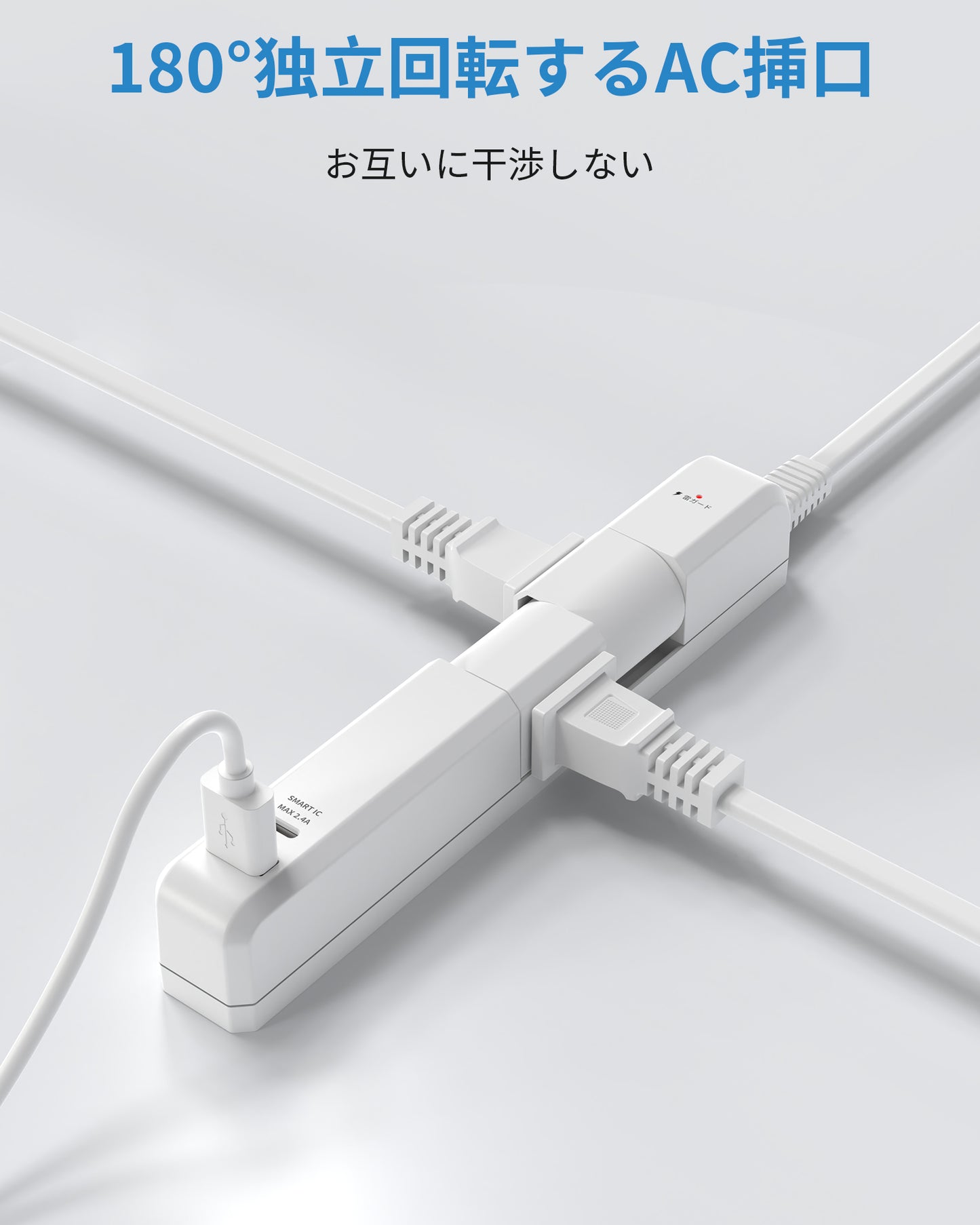 エムサイン Mscien 延長コード 2m 電源タップ コンセント 回転 usb 2個AC口 1個USB-A 1個USB-C たこあしコンセント type-c テーブルタップ タコ足配線 マルチタップ コンセント 分岐 延長コード 雷ガード 卓上 おしゃれ 細い コンパクト PSE認証