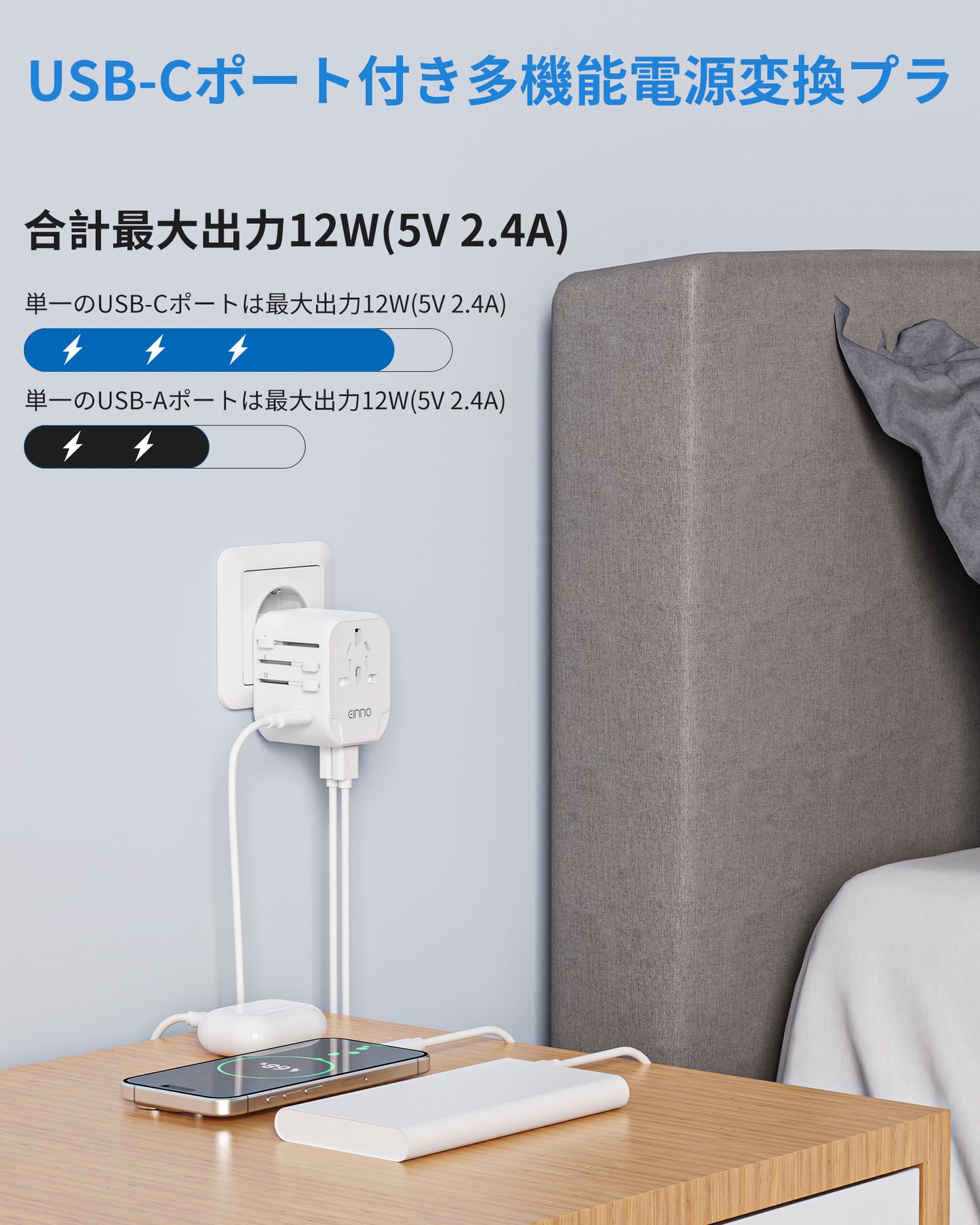 正規品 海外 変換プラグ マルチ変換プラグ 全世界対応 aタイプ oタイプ cタイプ bfタイプ USB2ポート付 type-c 1ポート付き 電源プラグ スマホ iPhone 充電 コンセント 世界150ヵ国以上対応