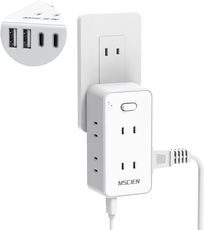 MSCIEN 電源タップ usb コンセントタップ 6個AC差込口 2個usb-c 2個usb-a スイッチ付き タップ usb コンセント 分岐 たこあし oaタップ usb マルチタップ 直挿し 蛸足コンセント