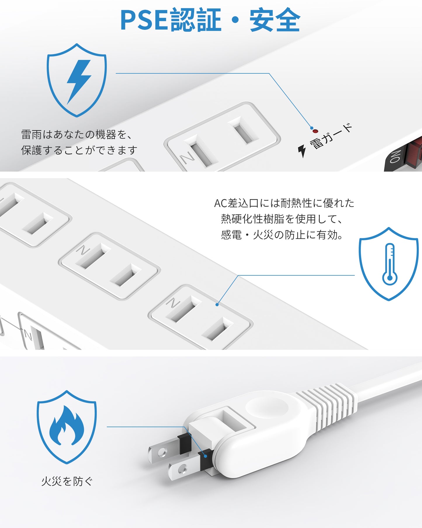電源タップ usb付き 6個AC口 1個usb-c 2個usb-a 延長コード 1m 2m 雷ガード usb コンセント タップ oaタップ たこあしコンセント テーブルタップ マルチタップ スイングプラグ おしゃれ 一括スイッチ