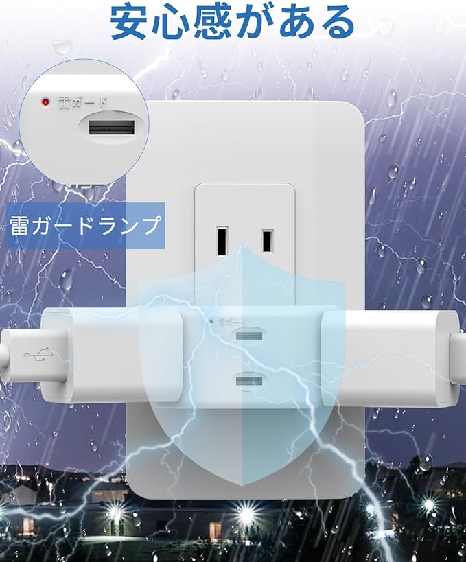 電源タップ コンセントタップ 雷ガード 3個AC口 コンセント 小型 軽量 おしゃれ マルチタップ 蛸足コンセント 分岐 直挿しタップ ホワイト たこあしコンセント 二つでワンセット