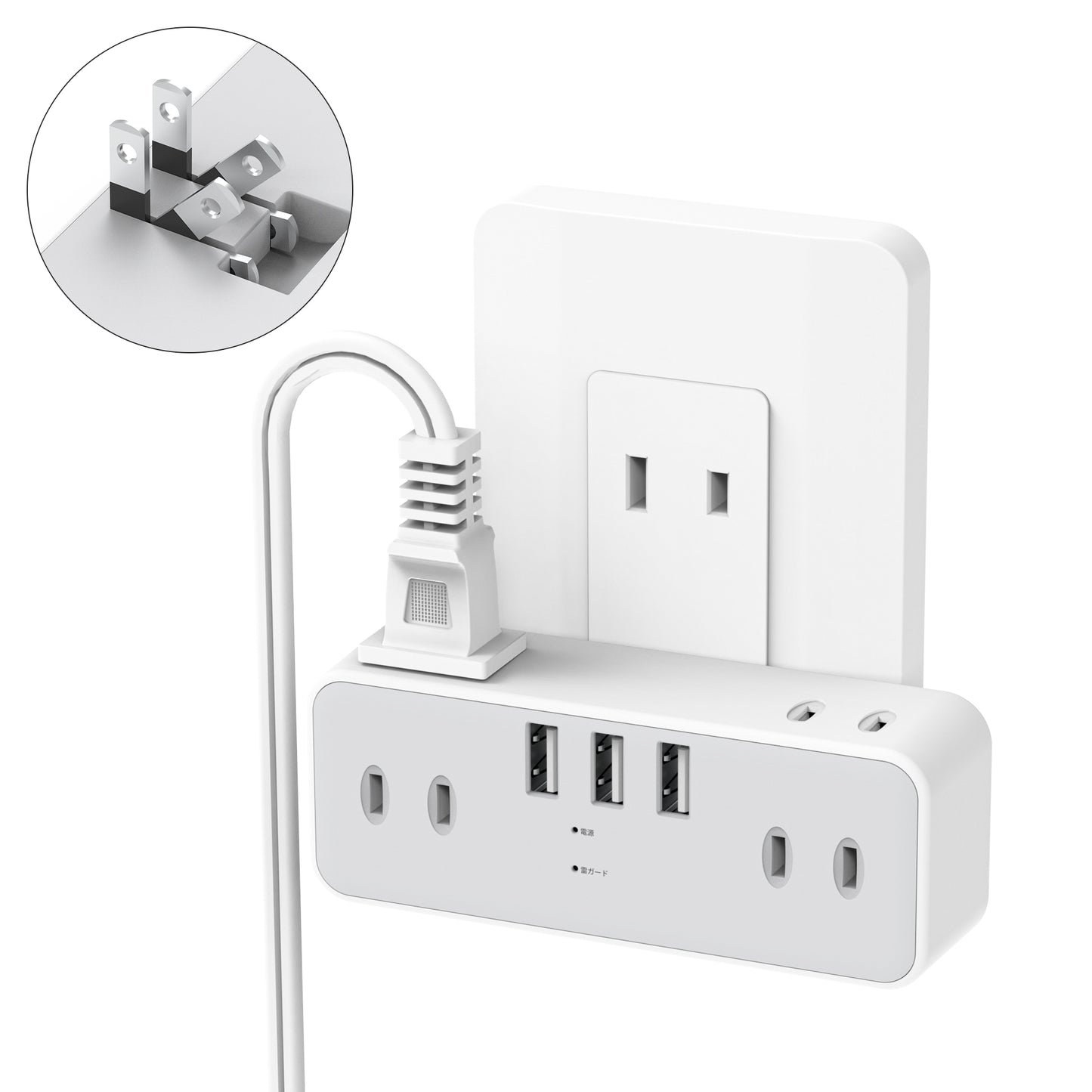電源タップ コンセント タップ usb 急速充電 Mscien 直挿しタップ 雷ガード 6AC+3USB type-c 壁挿し 雷サージ おしゃれ 自宅 旅行 ホワイト