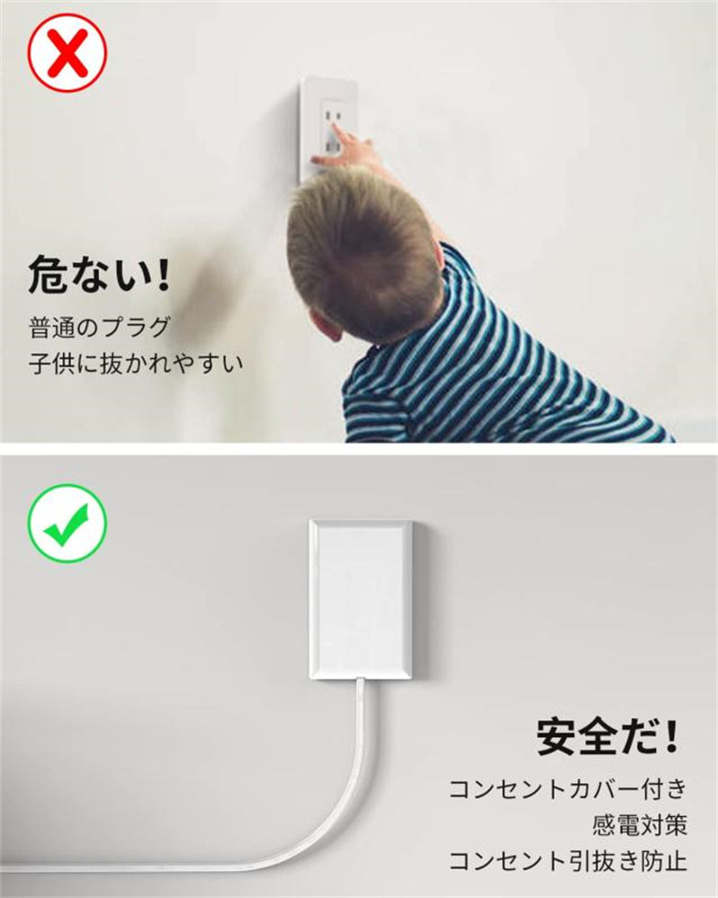 コンセント カバー 延長コード 2m 3m 5m 電源コード コンセントガード ほこりシャッター 壁に溶け込む コンセント タップ 雷ガード 9個口 OAタップ 電源タップ安全 ベビーガード タップ