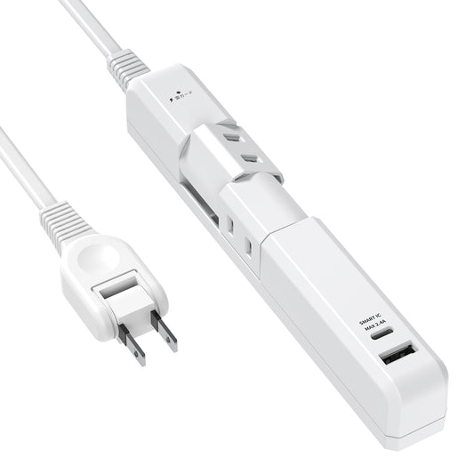 エムサイン Mscien 延長コード 1m 電源タップ コンセント 回転 usb 2個AC口 1個USB-A 1個USB-C たこあしコンセント type-c テーブルタップ タコ足配線 マルチタップ コンセント 分岐 延長コード 雷ガード 卓上 おしゃれ 細い コンパクト PSE認証 （白）