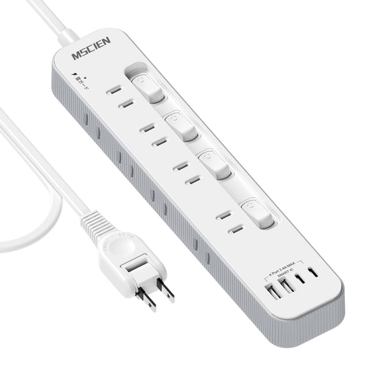 Mscienエムサイン 電源タップ usb付き 延長コード2m コンセントタップ AC8口 USB-A/Type-C 各2口 電源タップ 個別スイッチ付き テーブルタップ たこあしコンセント 雷ガード たこあし配線 壁掛けにも卓上にも対応 PSE技術基準適合