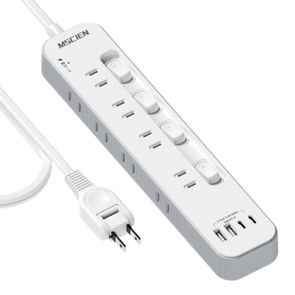 Mscienエムサイン 電源タップ usb付き 延長コード3m コンセントタップ AC8口 USB-A/Type-C 各2口 電源タップ 個別スイッチ付き テーブルタップ たこあしコンセント 雷ガード たこあし配線 壁掛けにも卓上にも対応 PSE技術基準適合