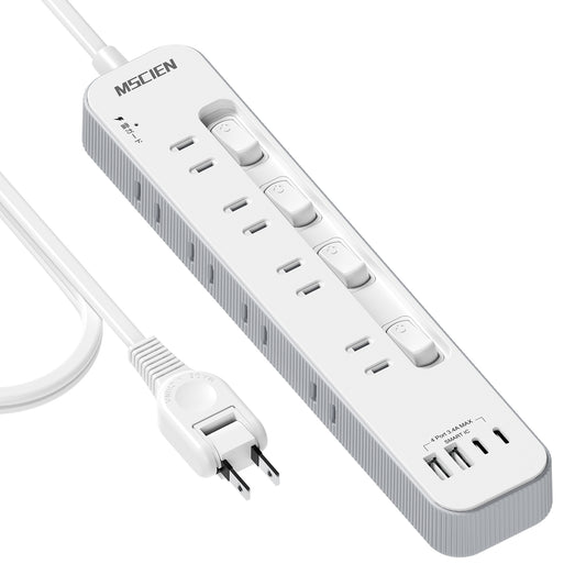 Mscienエムサイン 電源タップ usb付き 延長コード3m コンセントタップ AC8口 USB-A/Type-C 各2口 電源タップ 個別スイッチ付き テーブルタップ たこあしコンセント 雷ガード たこあし配線 壁掛けにも卓上にも対応 PSE技術基準適合