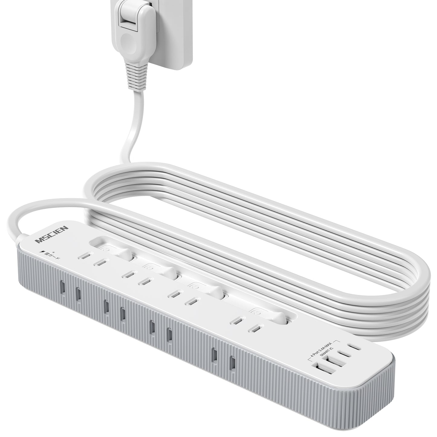 Mscienエムサイン 電源タップ usb付き 延長コード5m コンセントタップ 8個AC口 USB-A/Type-C 各2個口 電源タップ 個別スイッチ付き テーブルタップ たこあしコンセント 雷ガード たこあし配線 壁掛けにも卓上にも対応 PSE技術基準適合