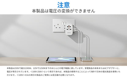【EINNO】正規品  海外 変換プラグ マルチプラグ 全世界対応 aタイプ oタイプ cタイプ bfタイプ  5V 2.4AUSB2ポート付 20V 1.5Atype-c 1ポート付電源プラグ iPhone 充電 コンセント 世界150ヵ国以上対応