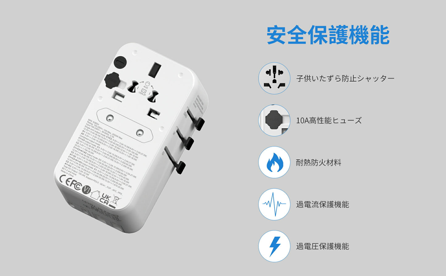 【EINNO】正規品  海外 変換プラグ マルチ変換プラグ 全世界対応 aタイプ oタイプ cタイプ bfタイプ USB2ポート付  type-c 2ポート付き 電源プラグ スマホ iPhone 充電 コンセント 世界150ヵ国以上対応