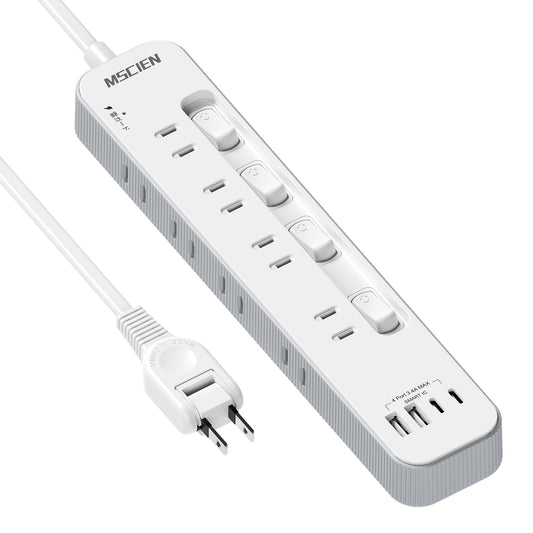 Mscienエムサイン 電源タップ usb付き 延長コード1m コンセントタップ AC8口 USB-A/Type-C 各2口 電源タップ 個別スイッチ付き テーブルタップ たこあしコンセント 雷ガード たこあし配線 壁掛けにも卓上にも対応 PSE技術基準適合