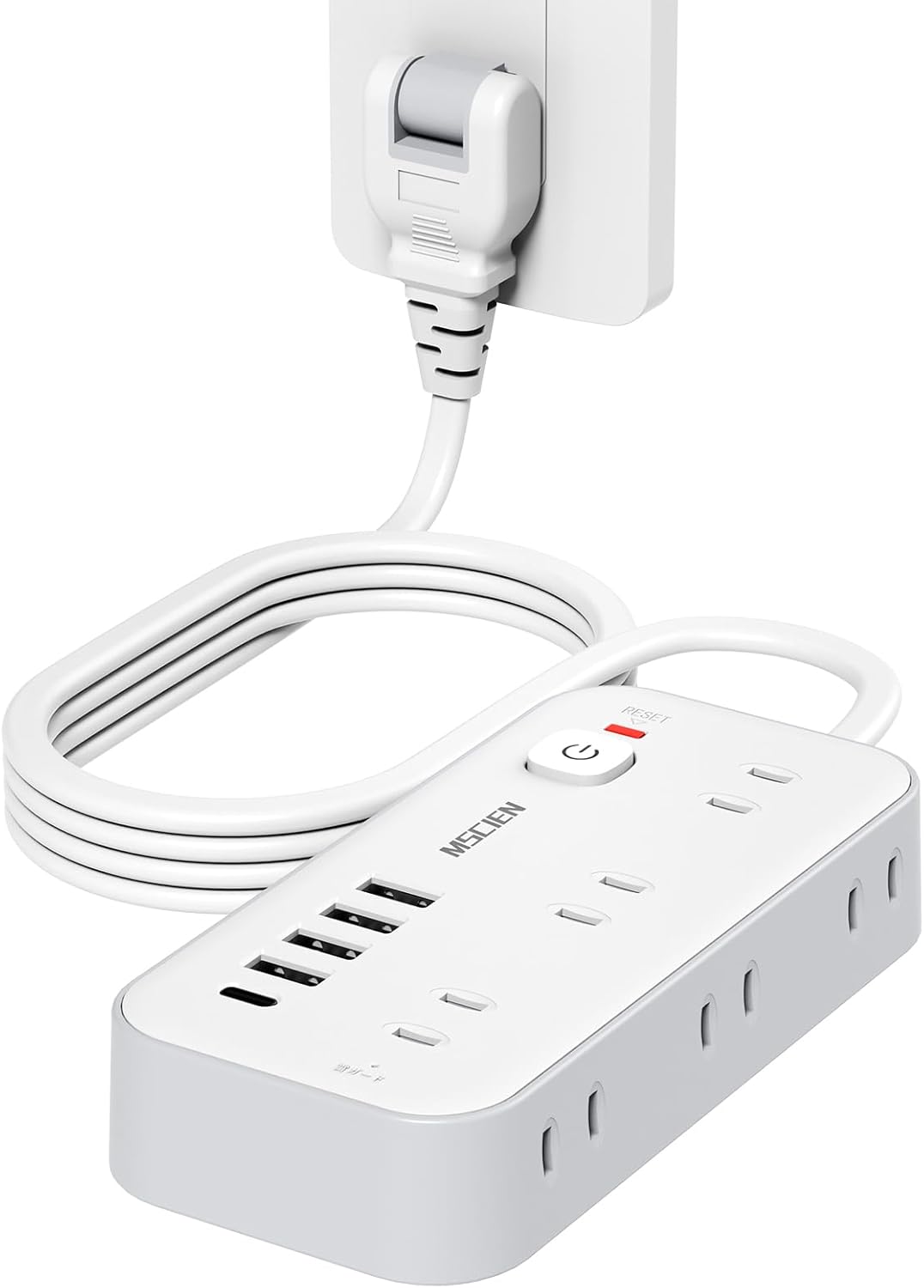 Mscien 延長コード 2m 電源タップ タコ足配線 電源コード 6個AC口 4個USB-A 1個USB-C 電源タップ usb スイッチ付き 雷ガード 横差し 蛸足コンセント タップ コンセント 分岐 たこあし oa マルチタップ 延長 コード オシャレ 壁掛け/卓上に (2M)