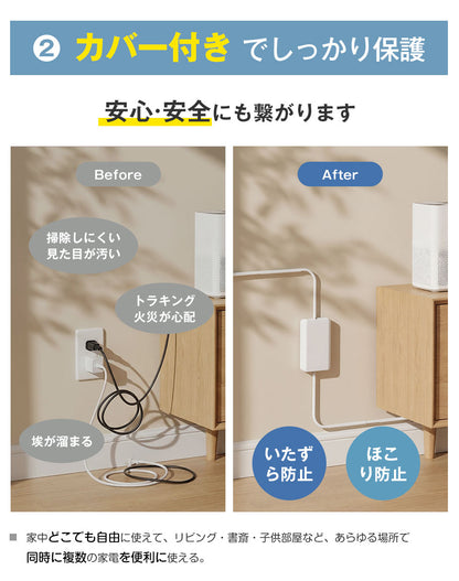 【分けて使える 革命タップ】MSCIEN 電源タップ 延長コード コンセント カバー付き電源タップ 2in1 薄型1m 2m 電源コード コンセントガード 着脱可能 壁に溶け込む 雷ガード  9個口 OAタップ安全 usb ベビーガード 火災防止