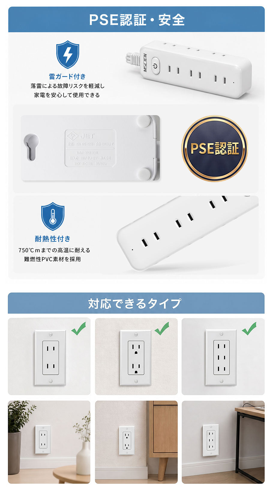 【分けて使える 革命タップ】MSCIEN 電源タップ 延長コード コンセント カバー付き電源タップ 2in1 薄型1m 2m 電源コード コンセントガード 着脱可能 壁に溶け込む 雷ガード  9個口 OAタップ安全 usb ベビーガード 火災防止