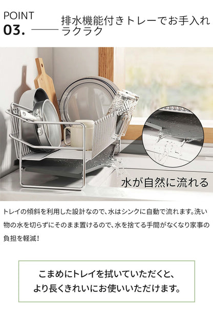 水切りラック 水切りかご スリム 大容量 コップ立て 包丁立て 組み立て簡単 まな板立て 箸置き 水を自動で流すトレー付き 細長い 狭い 省スペース キッチンラック 一人暮らし 食器 乾燥  水切りカゴ シンク横