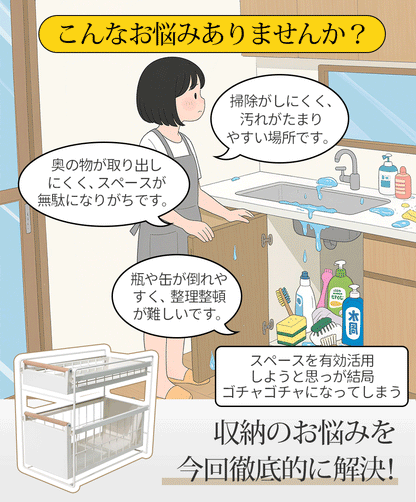 シンク下 収納 スライド ラック  キッチン下 収納 ステンレス フライパン 鍋 なべ 棚 引出し キッチンラック  台所収納 引き出しスライドラック 1段2段式  キッチン隙間収納スライド引き出し スライドラック スリム キッチンラック フライパン なべぶた 鍋蓋 スチール製 木製