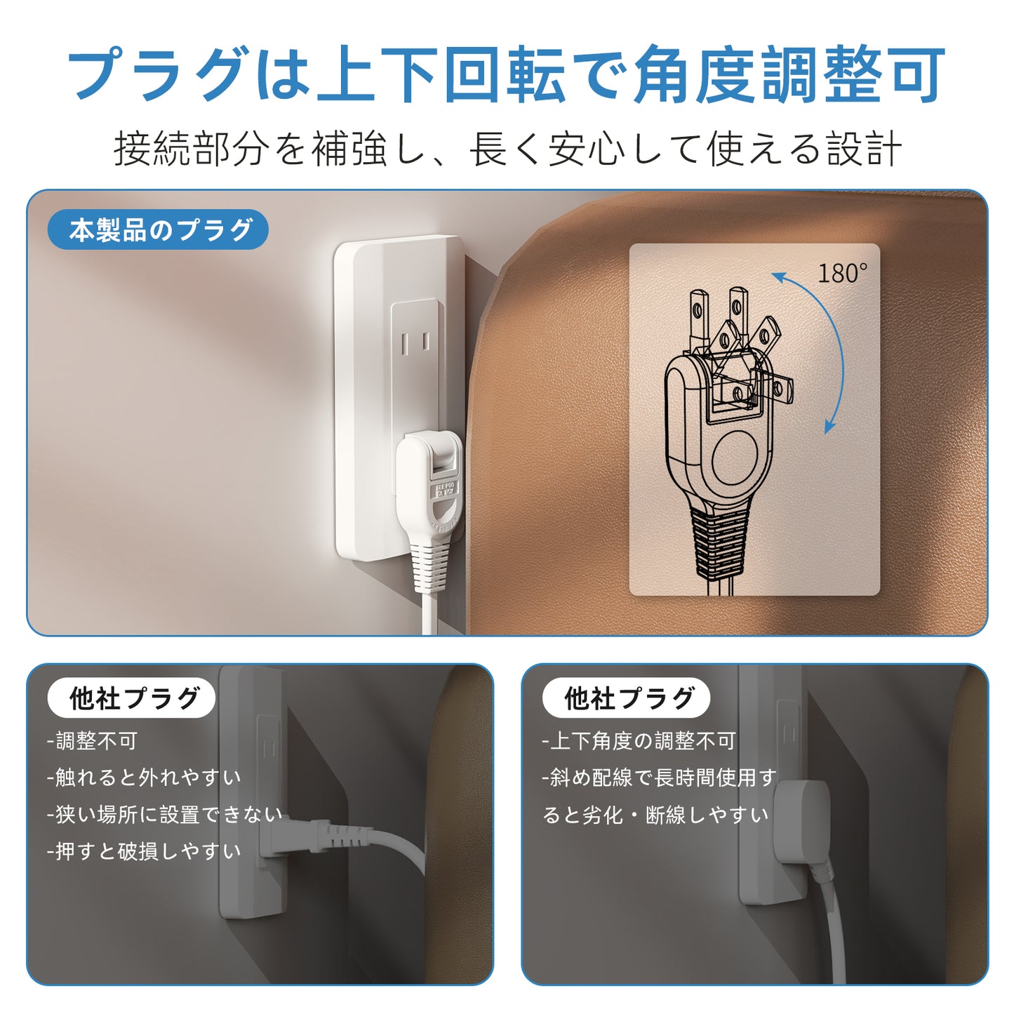Mscienエムサイン 電源タップ usb付き 延長コード3m コンセントタップ AC8口 USB-A/Type-C 各2口 電源タップ 個別スイッチ付き テーブルタップ たこあしコンセント 雷ガード たこあし配線 壁掛けにも卓上にも対応 PSE技術基準適合