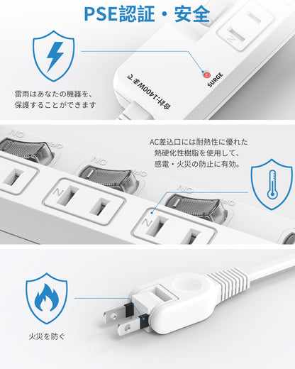 電源タップ usb付き 4個AC口 1個usb-c 1個usb-a 延長コード 1m 2m 雷ガード 防塵usb コンセント タップ oaタップ 個別スイッチ付き 壁掛け たこあしコンセント テーブルタップ マルチタップ スイングプラグ おしゃれ