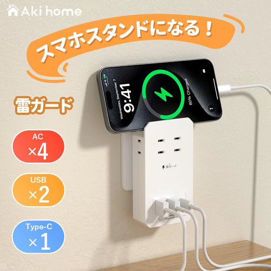 電源タップ usb付き コンセント 小型軽量  usb  1個usb-c 2個usb-a 4個AC口 USB-C コンセントタップ 雷ガードoaタップ 直挿しタップ MINIタップ